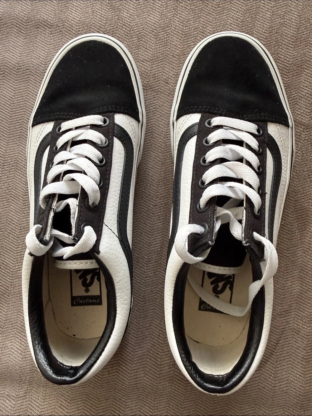 Women’s Custom Vans Black and White Old Skool Platform Sneakers - Picture 4 of 4